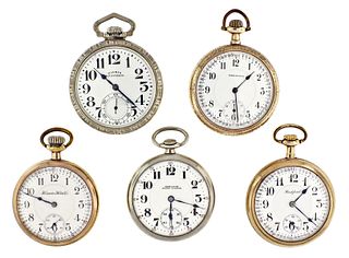 A good lot of five 16 size American pocket watches