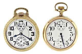 A lot of two 16 size Elgin pocket watches with wind indicators