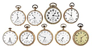 A lot of nine American pocket watches