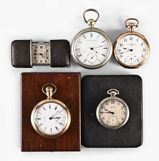A lot of five pocket watches including E. Howard and Ball Watch Co.