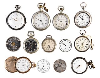 A lot of 13 American and English pocket watches and movements