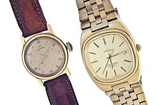 A lot of two Omega wrist watches, one c1940 in 14 karat gold
