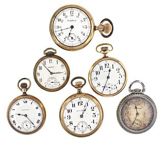 A lot of six South Bend pocket watches