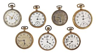 A lot of seven South Bend pocket watches