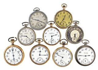 A lot of nine South Bend pocket watches