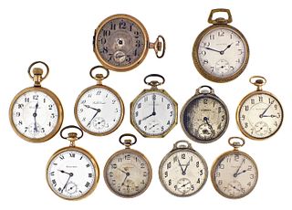 A lot of eleven South Bend pocket watches