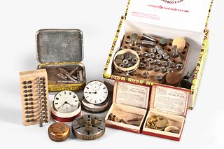 A lot of 8mm lathe accessories and three pocket chronometer movements