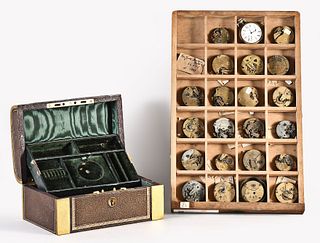 A lot of 21 American pocket watch movements and a Tiffany & Co. Jewelry box