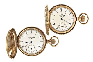 A lot of two 8 karat gold 6 size American pocket watches