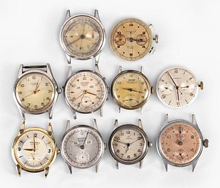 A small lot of wrist watches and movements including calendar and chronograph