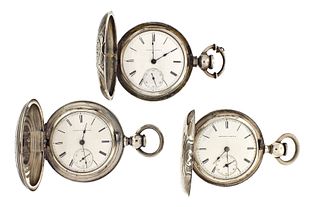 A lot of three American pocket watches in silver cases