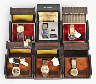 A lot of seventeen men's Bulova Accutron quartz wrist watches