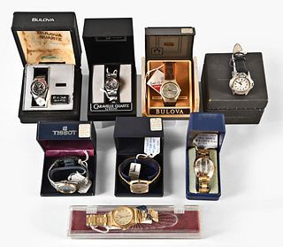 A lot of eight men's mechanical and quartz wrist watches including a Bulova snorkel and Tag Heuer