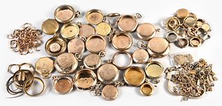 A large lot of gold filled pocket watch cases and other gold filled items