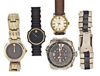 A lot of four quartz and mechanical wrist watches by Hamilton and Movado