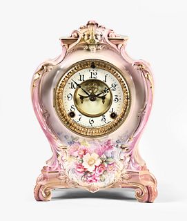 Ansonia Royal Bonn La Plaine porcelain metal clock