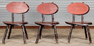 3 Rustic Lodge Style Wooden Slab and Branch Chairs