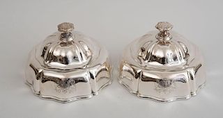 PAIR OF ENGLISH SILVER-PLATED MEAT DISH COVERS