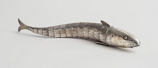 CONTINENTAL SILVER ARTICULATED FISH-FORM SPICE BOX