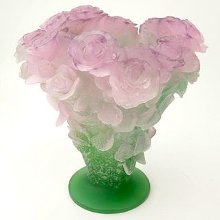 Large Daum Pate de Verre Rose Vase