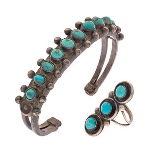 Native American Turquoise, Sterling Silver Bracelet with Ring