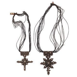 Collection of Two Moroccan, Berber, Silver Cross Necklaces