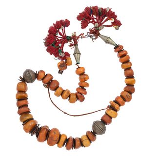 Amber, Leather, White Metal Necklace, Berber