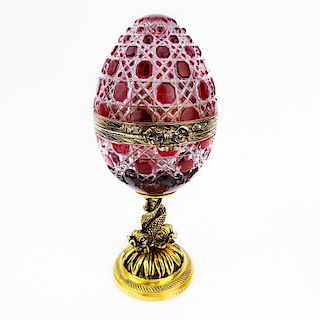 Fine Faberge Winter Rose #9 Ruby Cut to Clear Egg Shaped Covered Box