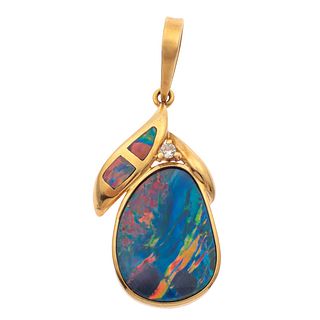 Boulder Opal, Diamond, 18k Yellow Gold Pendant