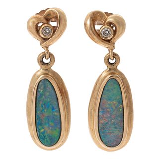 Pair of Boulder Opal, Diamond, 14k Yellow Gold Earrings