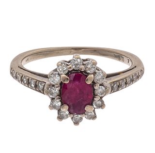 Ruby, Diamond, 14k White Gold Ring