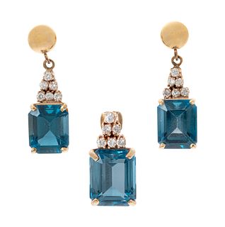 Diamond, Blue Topaz, 14k Yellow Gold Jewelry Suite