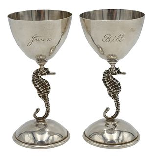 A Pair of Sterling Silver Seahorse Stemmed Goblets