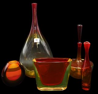 Five Mid 20th Century Blenko and Glass Tangerine Vessels