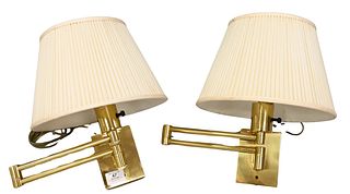 A Pair of Brass Hansen Adjustable Swing Arm Wall Lights
