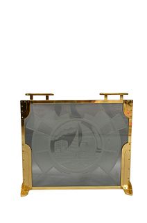 Dennis Abe Art Deco Style Brass and Frosted Glass Fire Screen