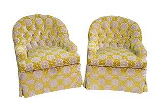 Pair of Tufted Club Swivel Chairs