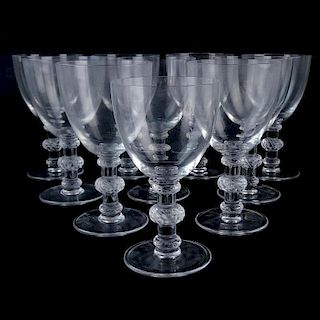 Ten (10) Lalique "Saint Hubert" Crystal Water Glasses