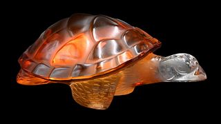 Lalique Amber and Clear Glass Turtle