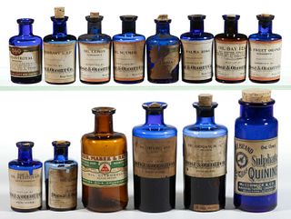 ASSORTED LABELED MEDICINE / APOTHECARY BOTTLES, LOT OF 14