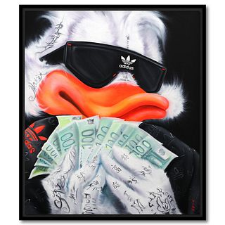 Viqa- Original Oil on Canvas with Collage "Scrooge McDuck Makes Money"