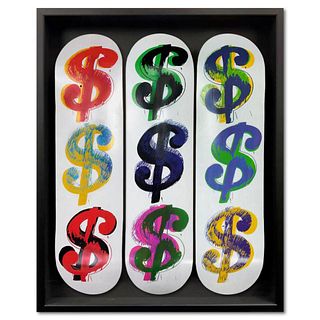 Warhol (1928-1987), "Dollar Sign (9), 1982" Framed Skateboard Triptych, Plate Signed with Certificate of Authenticity.