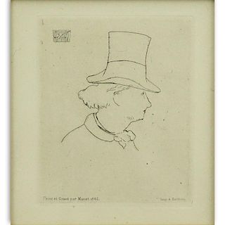Édouard Manet, French (1832-1883) Drypoint etching "Portrait Of Charles Baudelaire" Unsigned