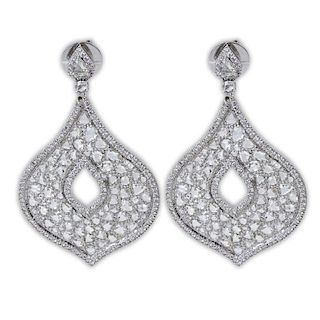 15.84 Carat Rose Cut Diamond and 18 Karat White Gold Chandelier Earrings