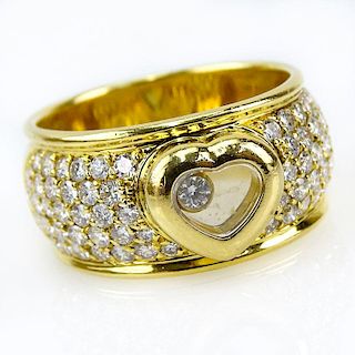 1.50 Carat Pave Set Round Cut Diamond and 18 Karat Yellow Gold Heart Ring. Diamonds E-F color,