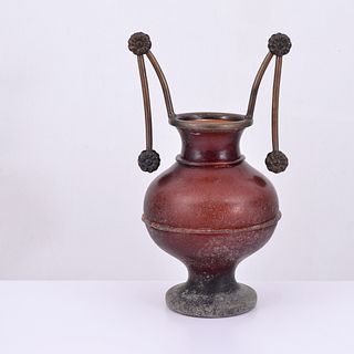 Large Bronze-Handled Glass Vase, Manner of Karl Springer