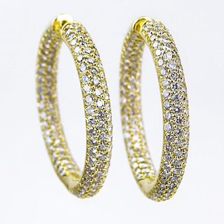 8.0 Carat Round Brilliant Cut Diamond and 18 Karat Yellow Gold Hoop Earrings. Diamonds F-G color, VS1-VS2 clarity