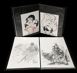 Three Portfolios of Signed Comic Sketches and Prints