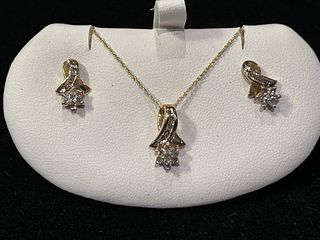 10K Gold Diamond Earrings & Necklace