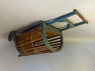 Slatted Wooden Pull Cart in Original Paint